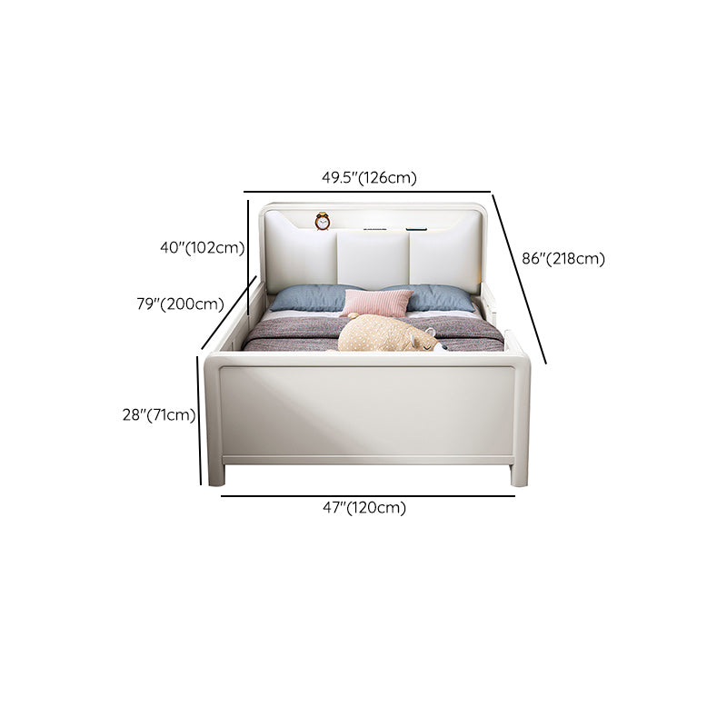 Modern Upholstered Standard Bed in White with Detachable Guardrails