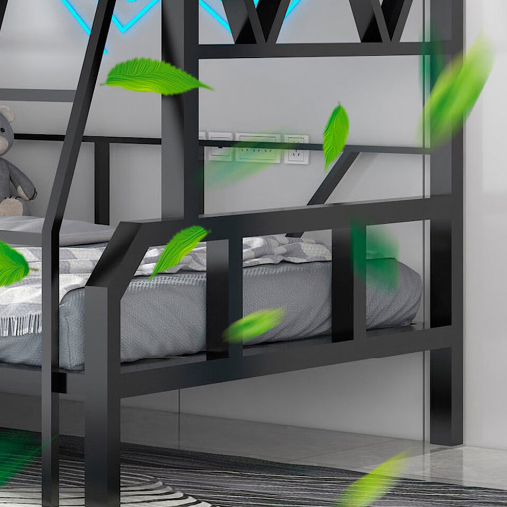 Pure Black Kids Bed Contemporary Metal Bunk Bed with Guardrail