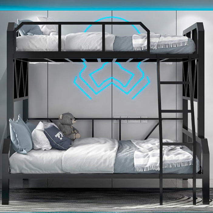 Pure Black Kids Bed Contemporary Metal Bunk Bed with Guardrail