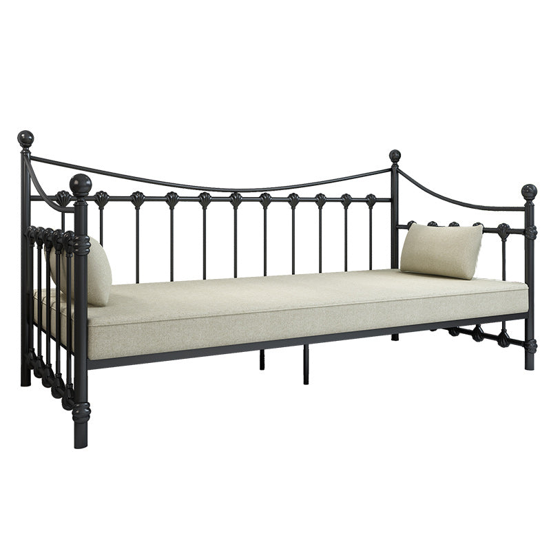 Pure Black Kids Bed Contemporary Metal Standard Bed with Guardrail