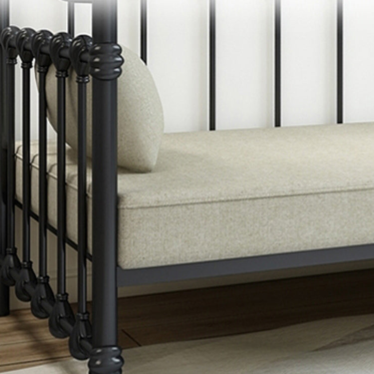 Pure Black Kids Bed Contemporary Metal Standard Bed with Guardrail