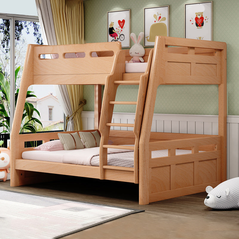 Natural Solid Wood Kids Bed Natural Bunk Bed with Guardrail and Mattress