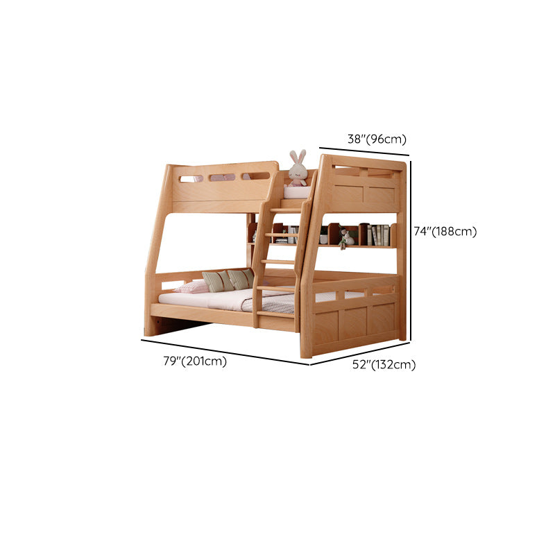 Natural Solid Wood Kids Bed Natural Bunk Bed with Guardrail and Mattress