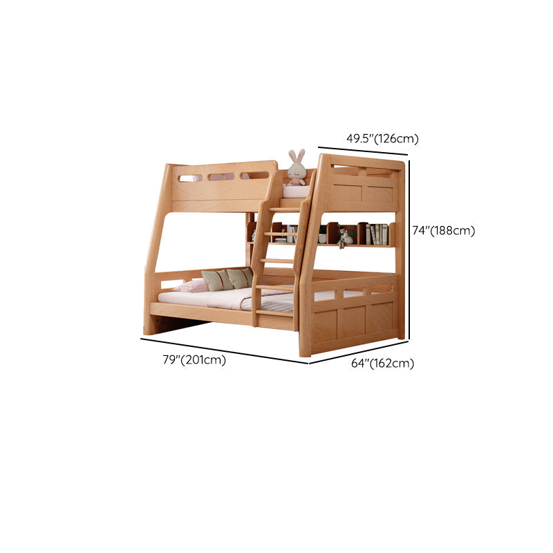 Natural Solid Wood Kids Bed Natural Bunk Bed with Guardrail and Mattress