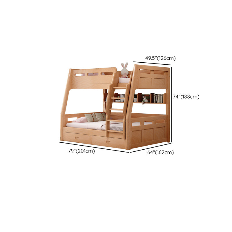 Natural Solid Wood Kids Bed Natural Bunk Bed with Guardrail and Mattress