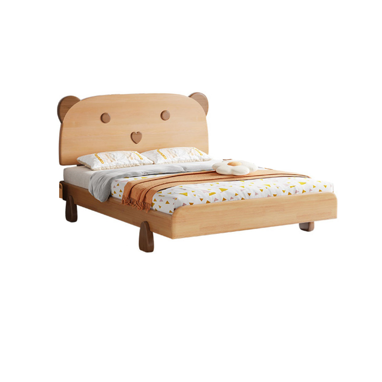 Contemporary Solid Wood Standard Bed in Natural with Bear Shap Heaboard