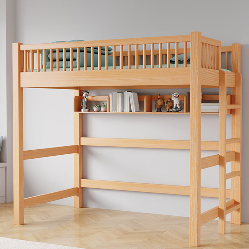 Solid Wood Loft Bed Natural Contemporary Kids Bed with Guardrails