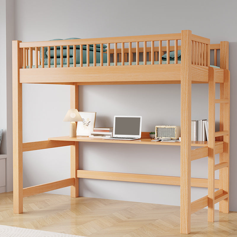 Solid Wood Loft Bed Natural Contemporary Kids Bed with Guardrails