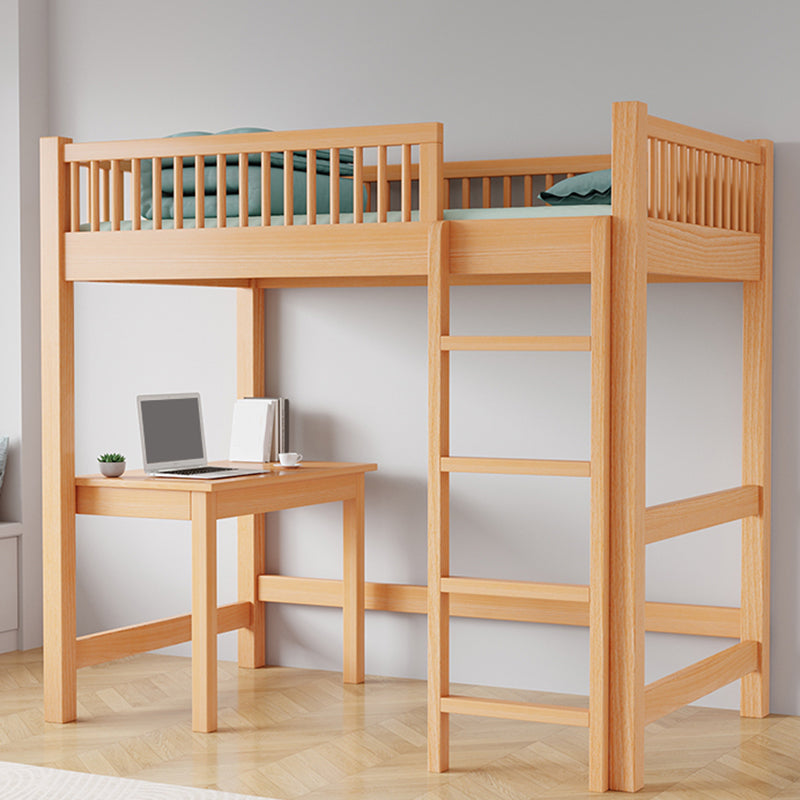 Solid Wood Loft Bed Natural Contemporary Kids Bed with Guardrails