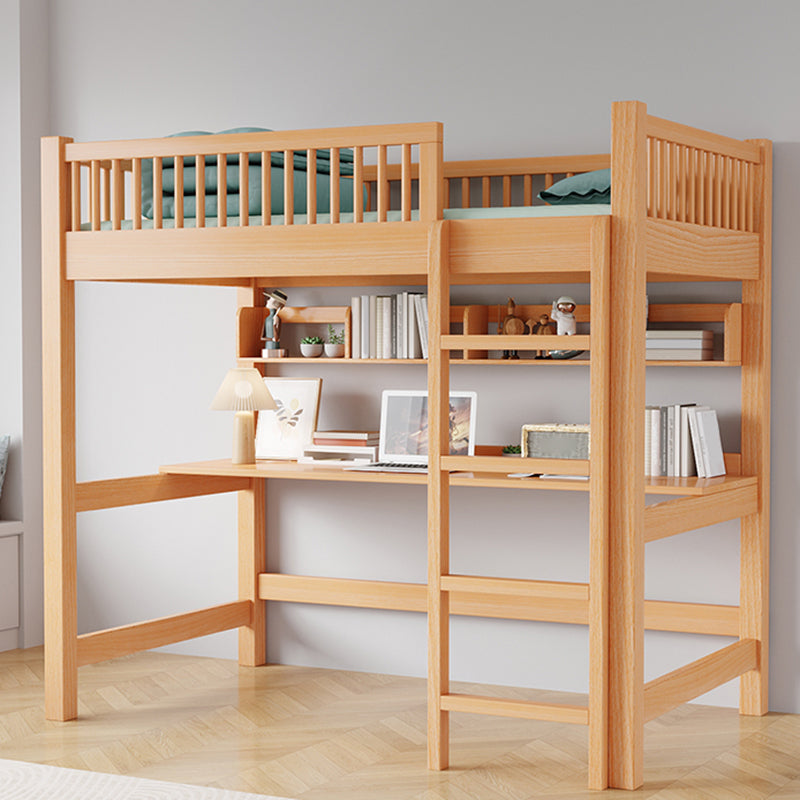 Solid Wood Loft Bed Natural Contemporary Kids Bed with Guardrails