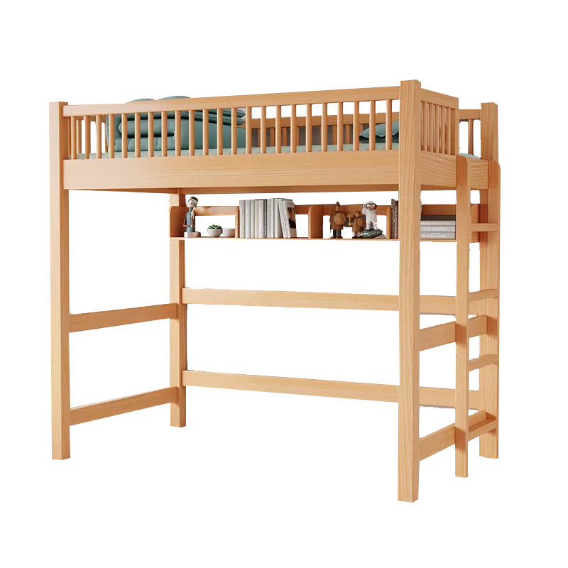 Solid Wood Loft Bed Natural Contemporary Kids Bed with Guardrails