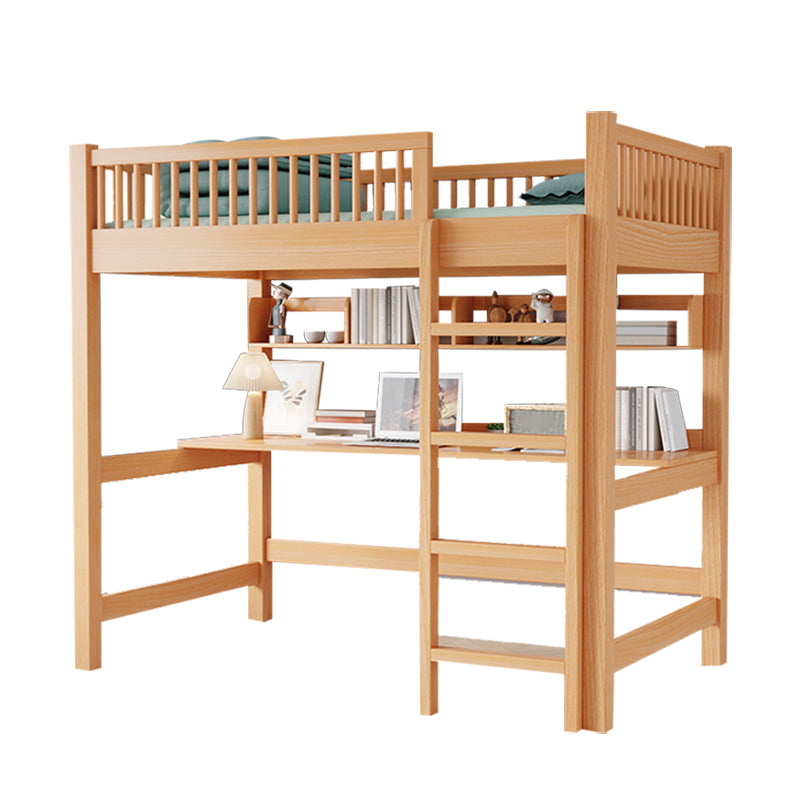 Solid Wood Loft Bed Natural Contemporary Kids Bed with Guardrails