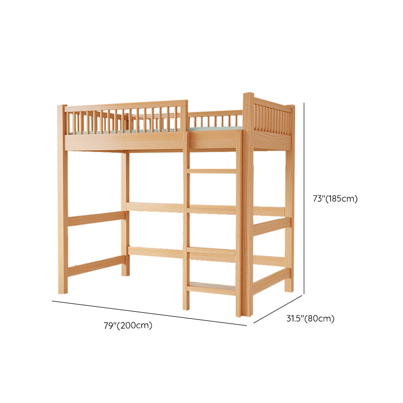 Solid Wood Loft Bed Natural Contemporary Kids Bed with Guardrails