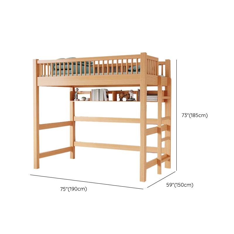 Solid Wood Loft Bed Natural Contemporary Kids Bed with Guardrails