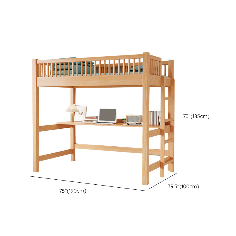 Solid Wood Loft Bed Natural Contemporary Kids Bed with Guardrails