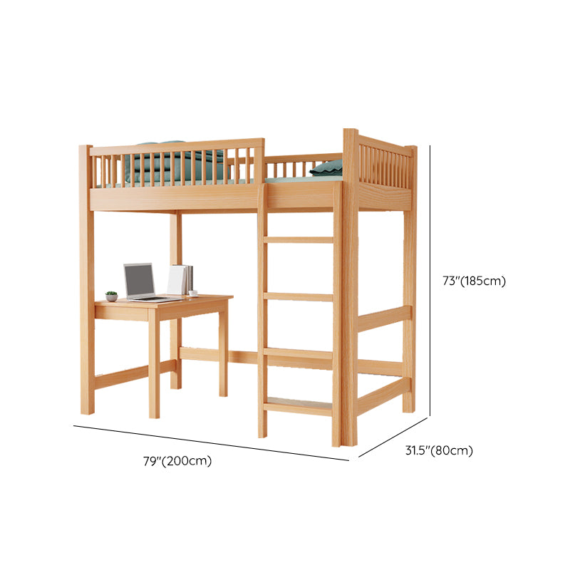 Solid Wood Loft Bed Natural Contemporary Kids Bed with Guardrails