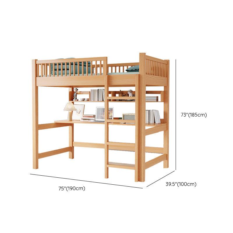 Solid Wood Loft Bed Natural Contemporary Kids Bed with Guardrails