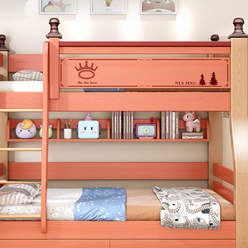 Solid Wood Kids Bed Natural Bunk Bed with Guardrail and Mattress