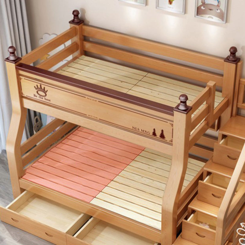 Solid Wood Kids Bed Natural Bunk Bed with Guardrail and Mattress