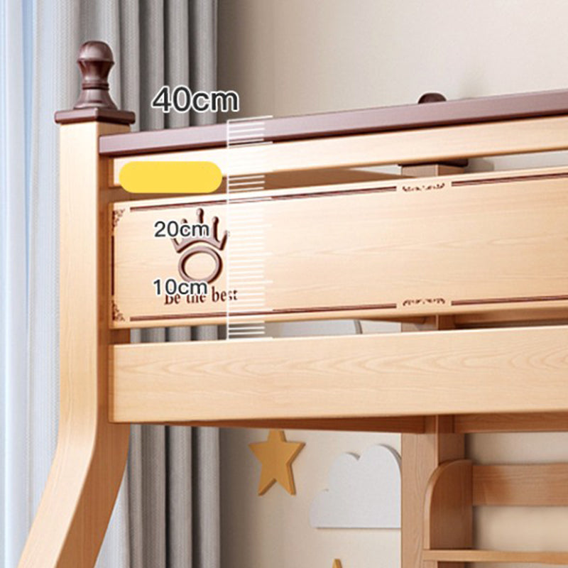 Solid Wood Kids Bed Natural Bunk Bed with Guardrail and Mattress