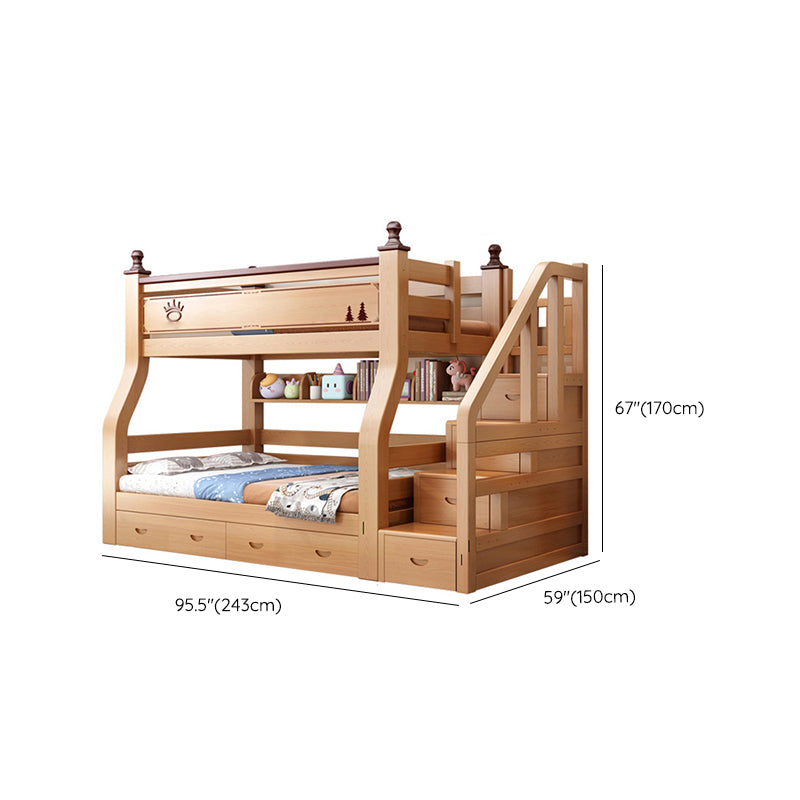 Solid Wood Kids Bed Natural Bunk Bed with Guardrail and Mattress