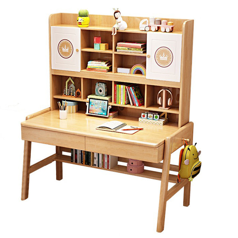 Contemporary Rubber Wood Writing Desk with Side Storage Hook