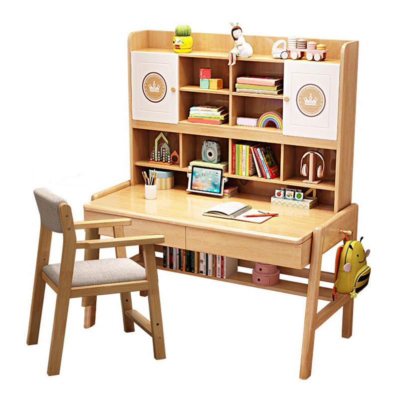 Contemporary Rubber Wood Writing Desk with Side Storage Hook