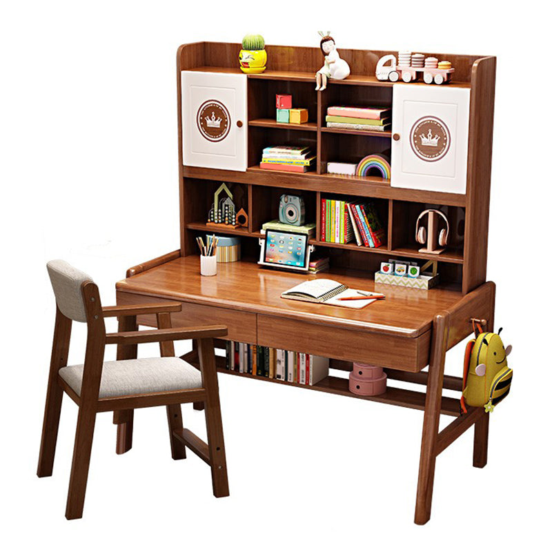 Contemporary Rubber Wood Writing Desk with Side Storage Hook