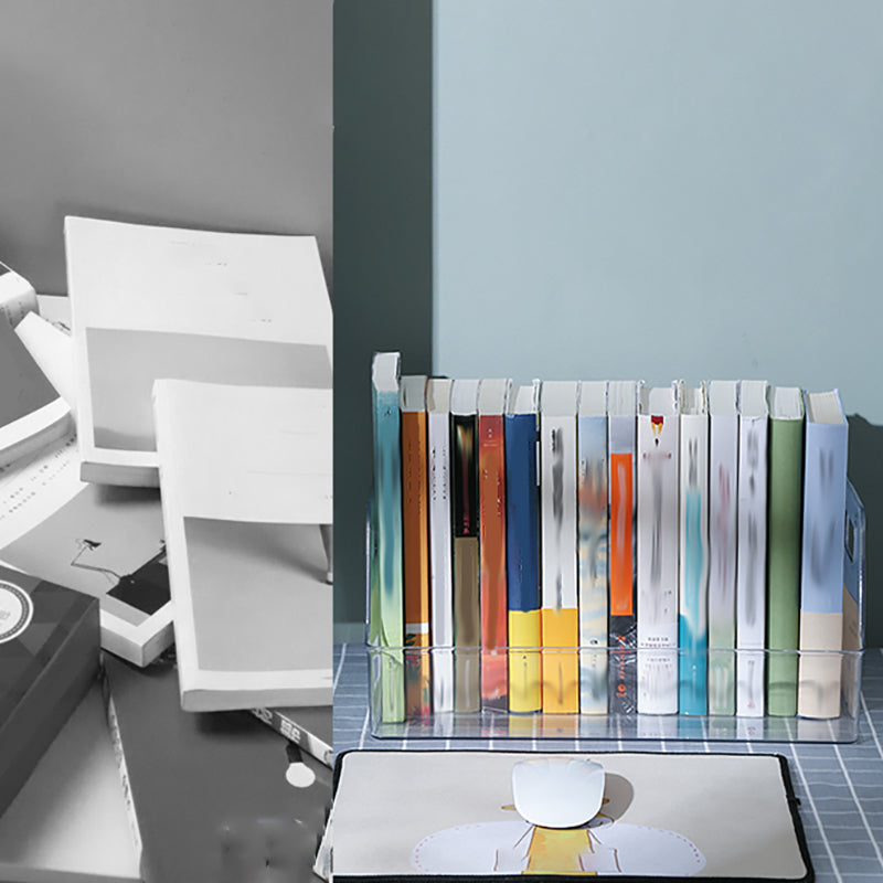 Modern Plastic Shelf Tabletop Standard Kids Bookcase in Transparent