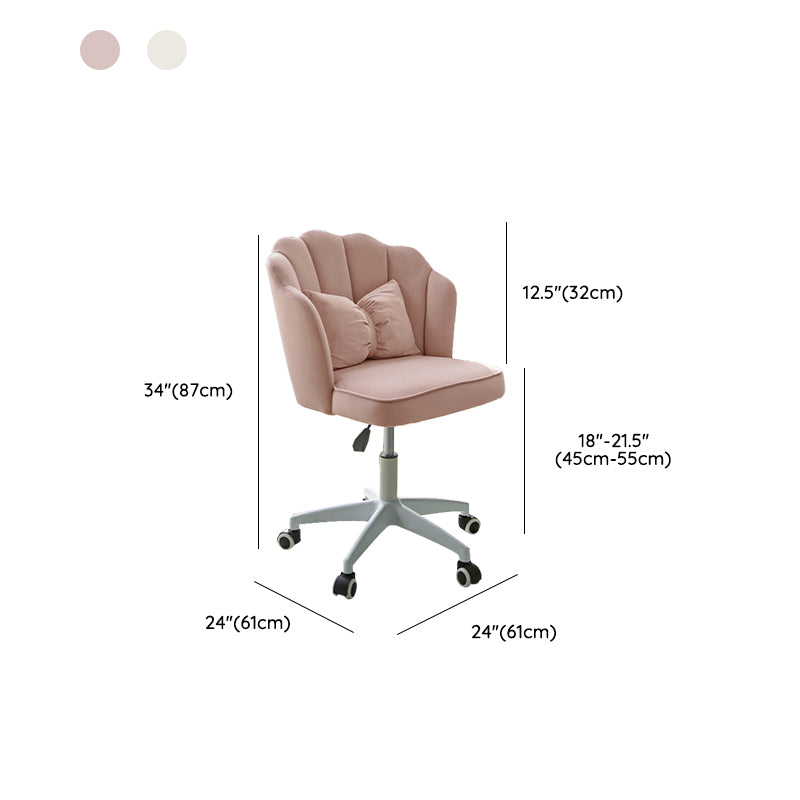 Armless Office Chair White/Pink Desk Chair with Wheels for Living Room