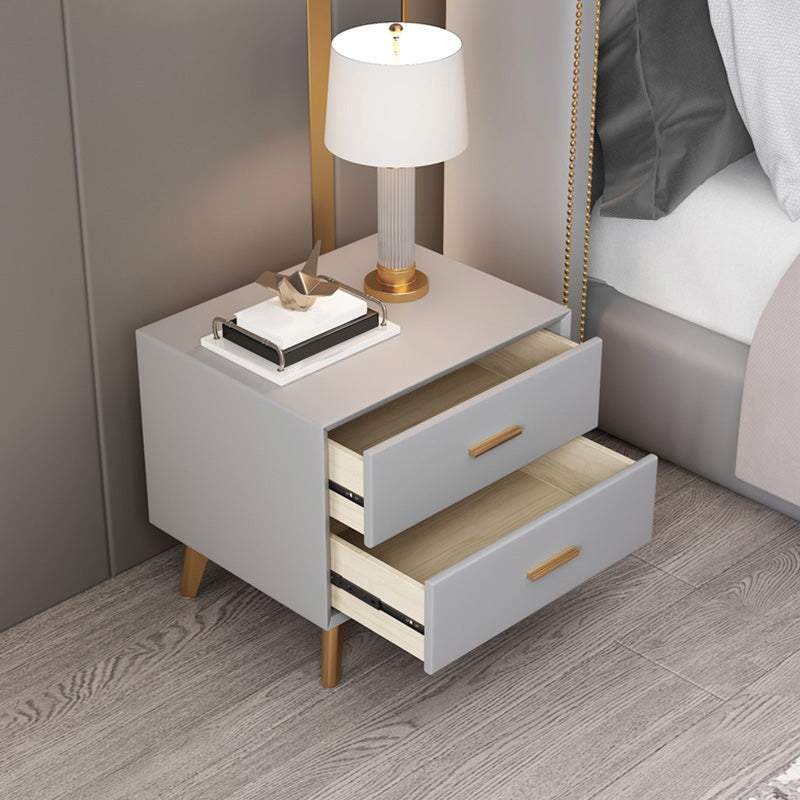 Modern Night Table Leather Accent Table Nightstand with 2 Drawers