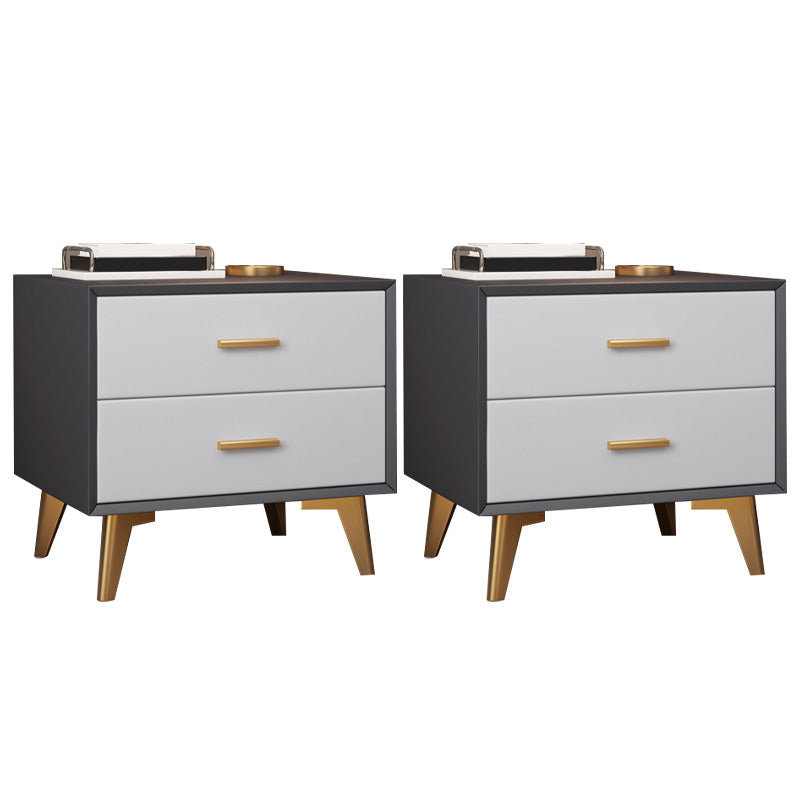 Modern Night Table Leather Accent Table Nightstand with 2 Drawers