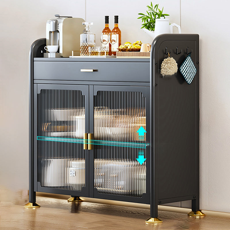 Adjustable Shelving Glass Doors Sideboard Cabinet Black Kitchen Buffet Stand