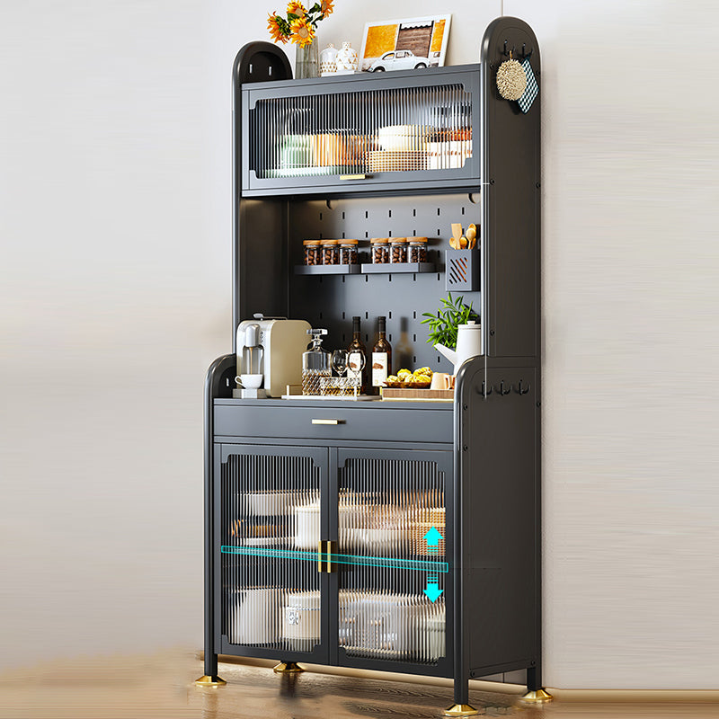 Adjustable Shelving Glass Doors Sideboard Cabinet Black Kitchen Buffet Stand