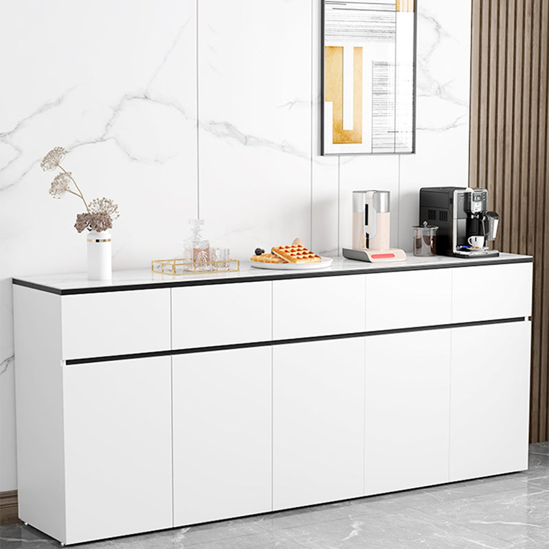 Modern Stone/Wood Sideboard Table White Server Cabinets Included