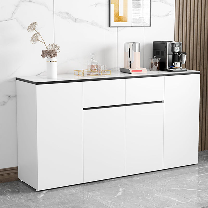 Modern Stone/Wood Sideboard Table White Server Cabinets Included