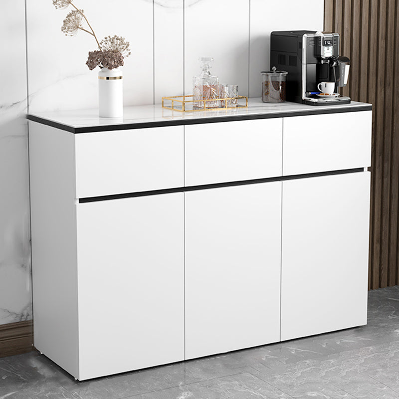 Modern Stone/Wood Sideboard Table White Server Cabinets Included