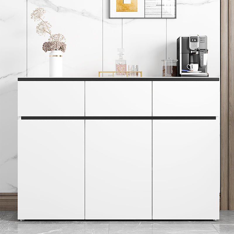 Modern Stone/Wood Sideboard Table White Server Cabinets Included