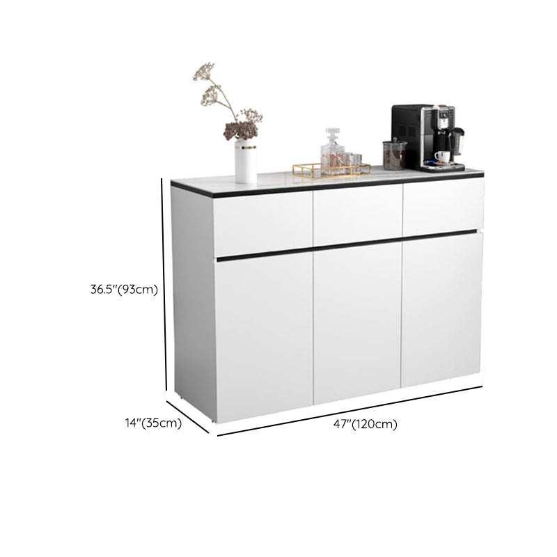 Modern Stone/Wood Sideboard Table White Server Cabinets Included