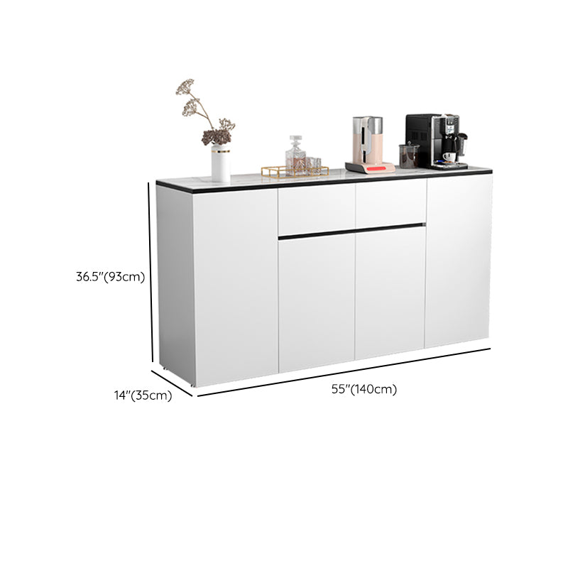 Modern Stone/Wood Sideboard Table White Server Cabinets Included