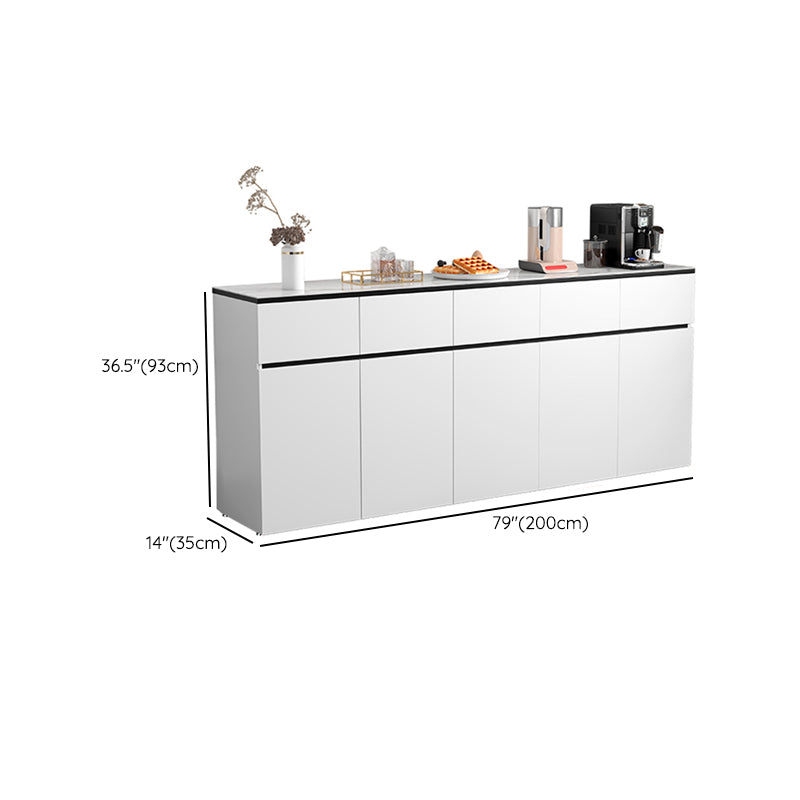 Modern Stone/Wood Sideboard Table White Server Cabinets Included