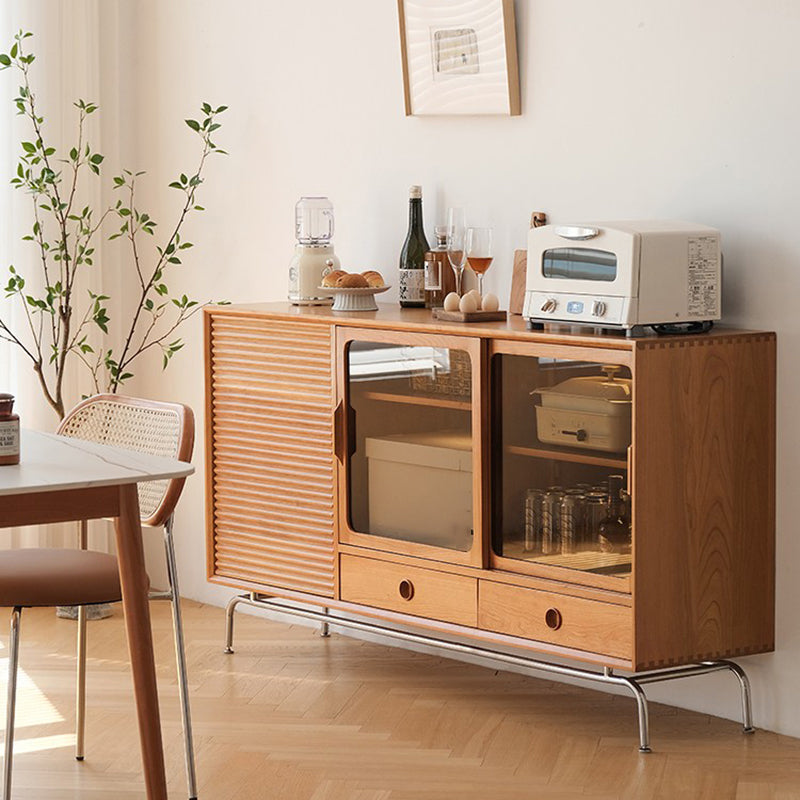 Modern Style Solid Wood Buffet Table Glass Buffet Sideboard with 2-Drawers