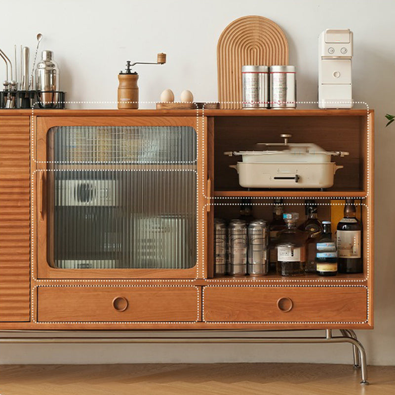 Modern Style Solid Wood Buffet Table Glass Buffet Sideboard with 2-Drawers