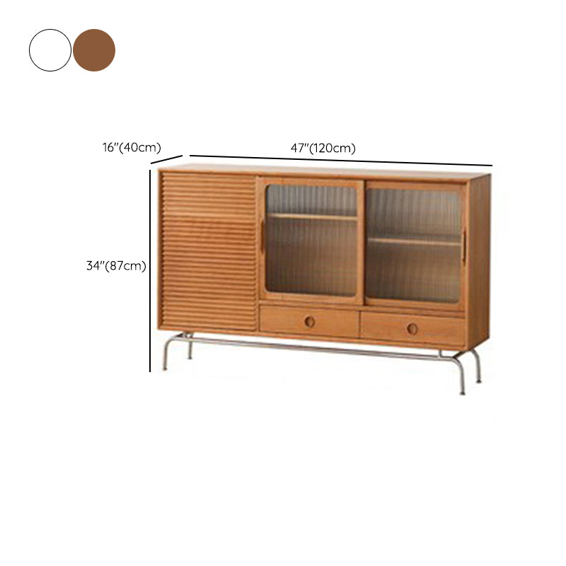 Modern Style Solid Wood Buffet Table Glass Buffet Sideboard with 2-Drawers