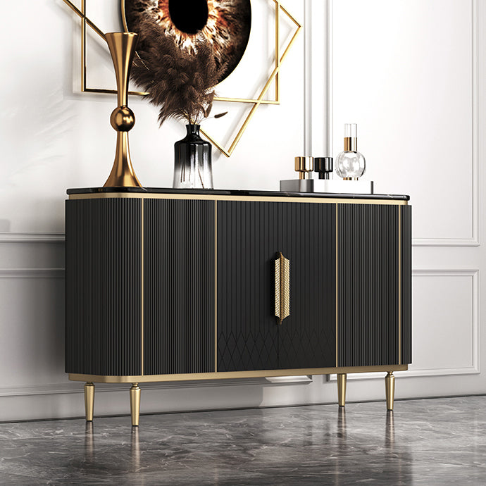 Glam Black Buffet Sideboard Faux Marble Sideboard Cabinet with Doors