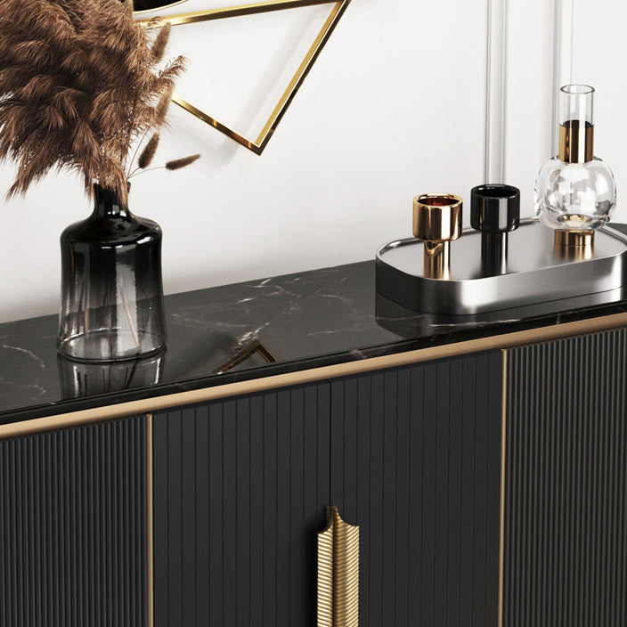 Glam Black Buffet Sideboard Faux Marble Sideboard Cabinet with Doors