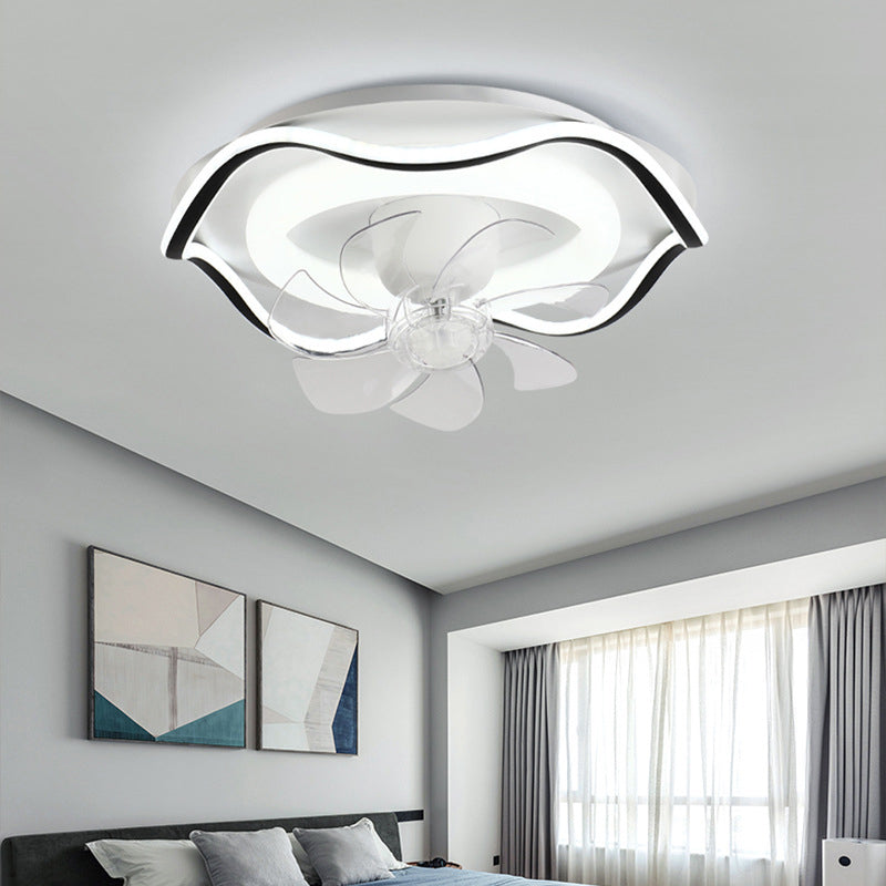 Modern 2-Light Polished Ceiling Fan Lamp LED Shaded Ceiling Fan Light for Dining Room