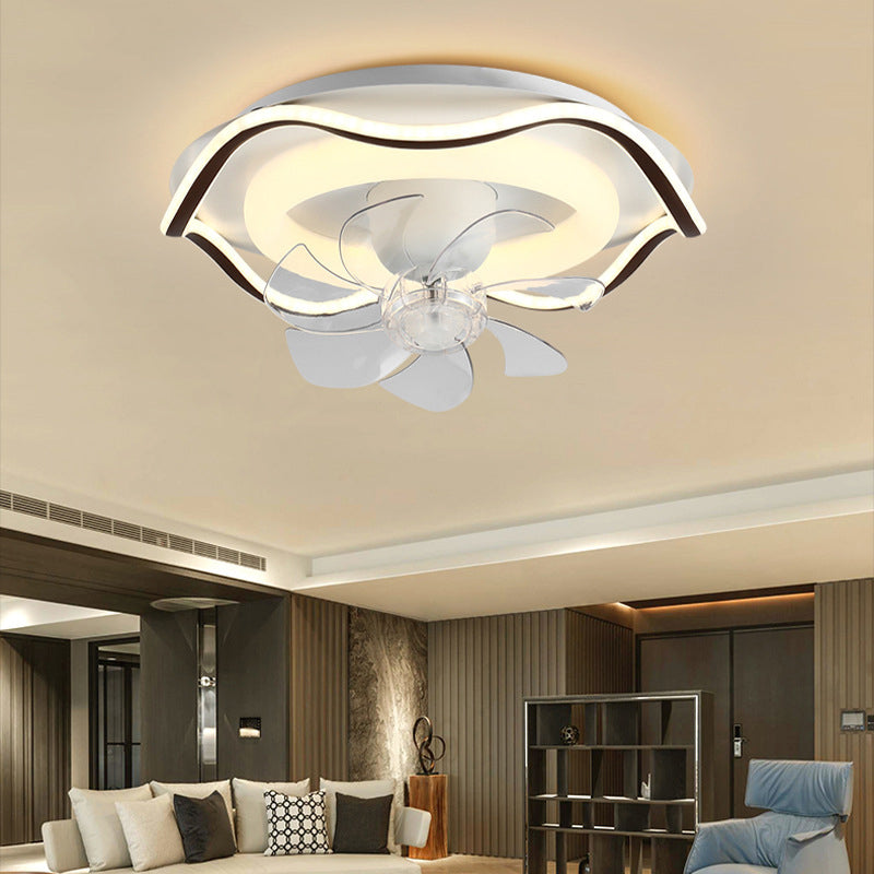 Modern 2-Light Polished Ceiling Fan Lamp LED Shaded Ceiling Fan Light for Dining Room