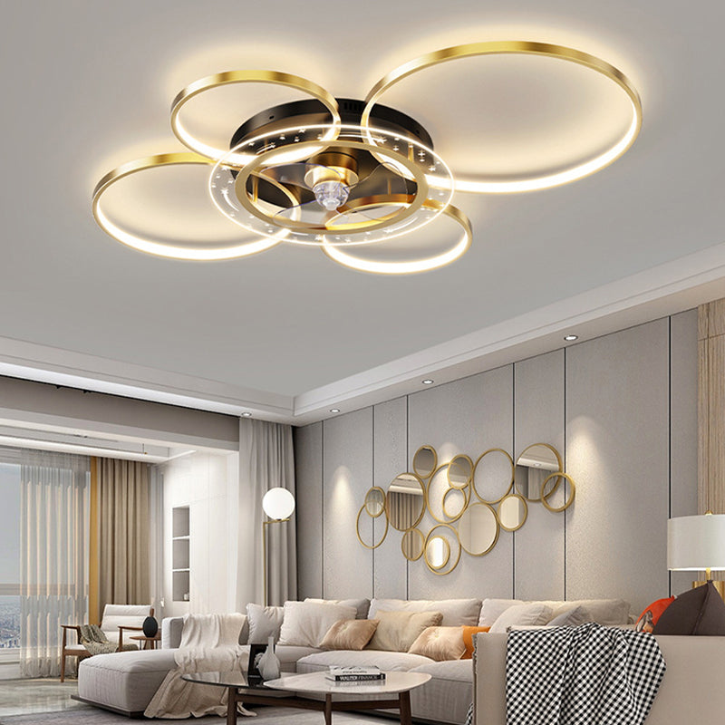 Modern 4-Light Golden Ceiling Fan Lamp LED Ceiling Fan Light for Living Room