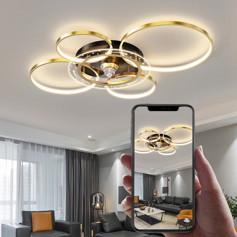 Modern 4-Light Golden Ceiling Fan Lamp LED Ceiling Fan Light for Living Room